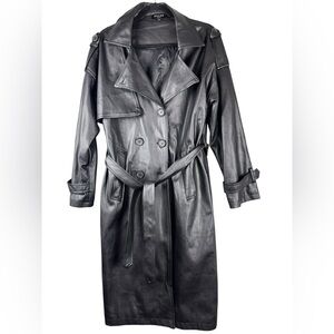 Beulah Style Jacket Womens Small Black Faux Leather Long Trench Coat